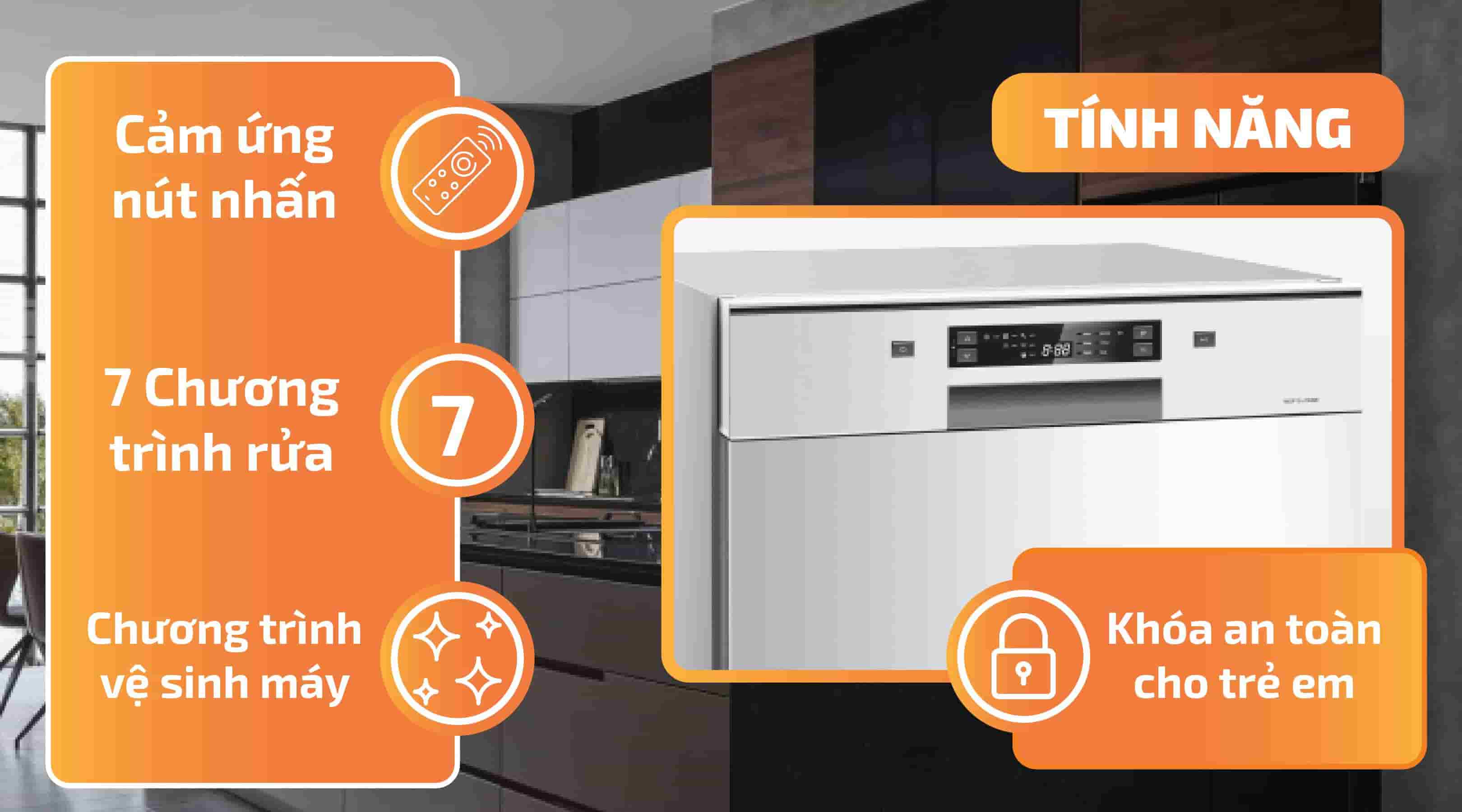 Tính năng của máy rửa chén Malloca WQP12-J7309E E5